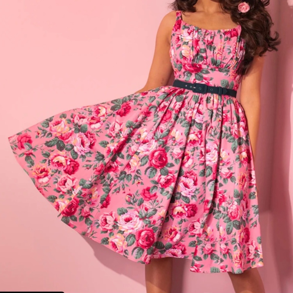 NEW 3X Vixen by Micheline Pitt clothing INGENUE PINK ROSES Pinup Girl Dress 3XL